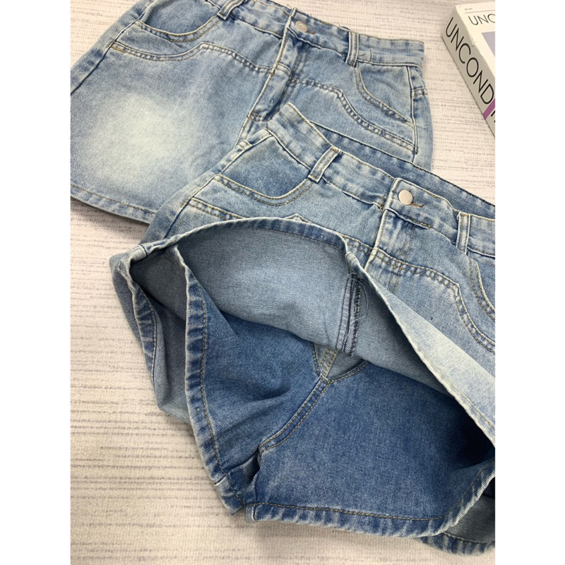 Quần váy jeans xanh, quần giả chân váy jeans xanh ngắn siêu hot phong cách sang chảnh dễ phối đồ