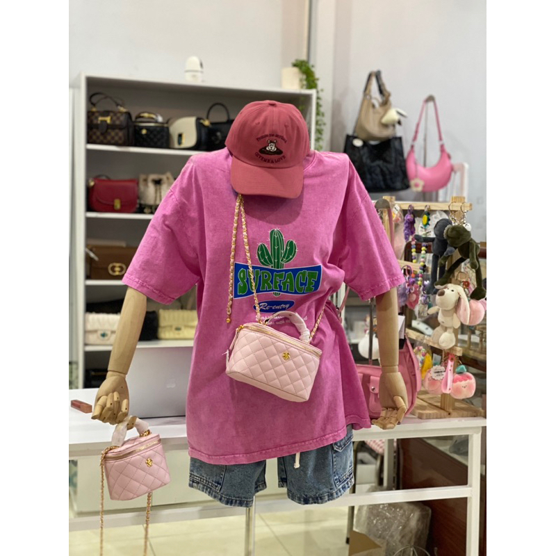 Túi cốp da mini logo hoa hồng mạ viền