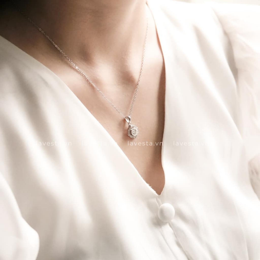 Dây chuyền nữ kim cương Moissanite 6,5 ly LAVESTA KC72 kiểm định GRA, bạc xi bạch kim Sarah with love