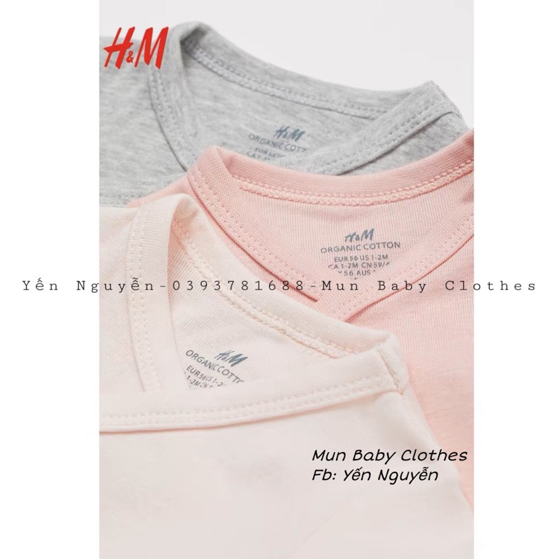 Body chip body suit cài chéo Hm xuất dư chất cotton hữu cơ mềm mịn cho bé sơ sinh từ 0 đến 9 tháng tuổi