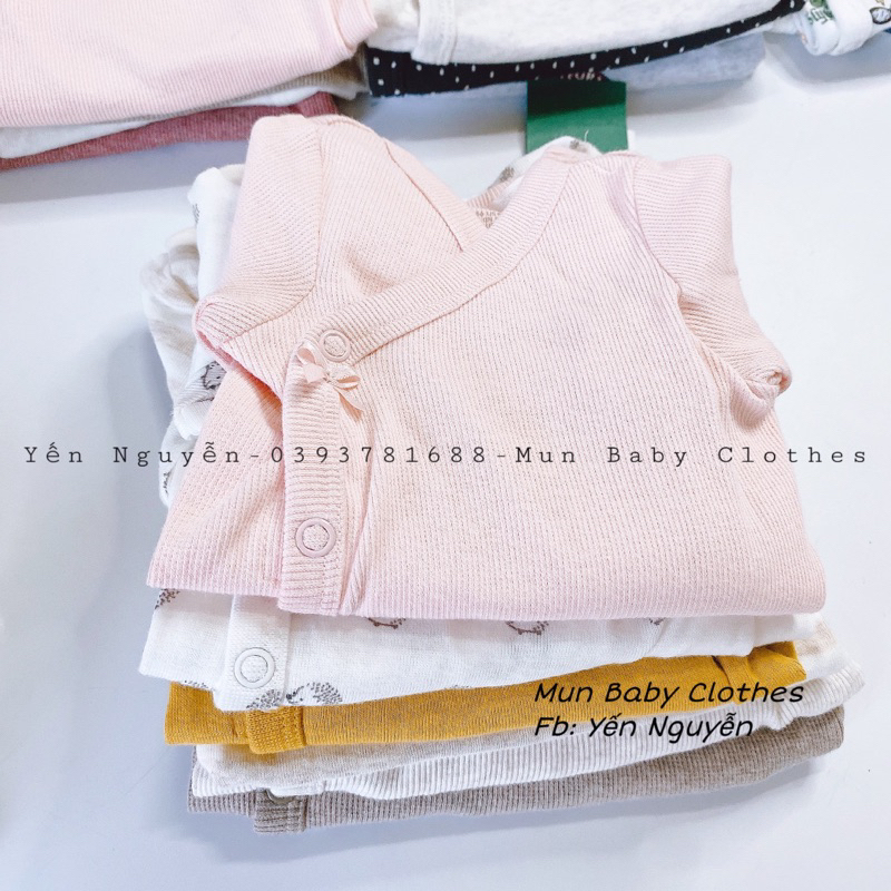 Body chip body suit cài chéo Hm xuất dư chất cotton hữu cơ mềm mịn cho bé sơ sinh từ 0 đến 9 tháng tuổi
