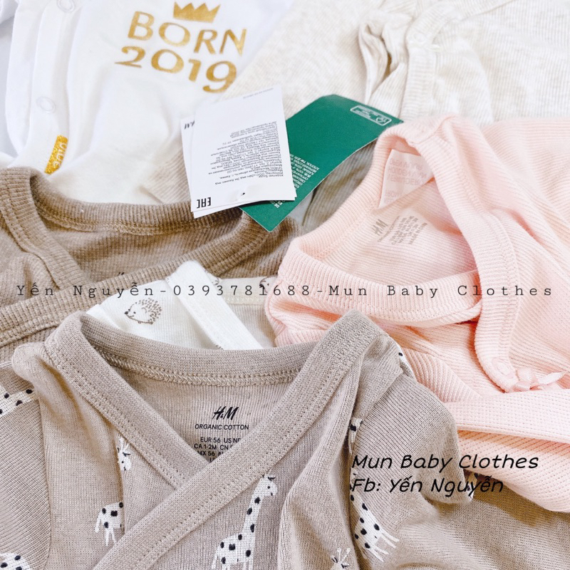 Body chip body suit cài chéo Hm xuất dư chất cotton hữu cơ mềm mịn cho bé sơ sinh từ 0 đến 9 tháng tuổi
