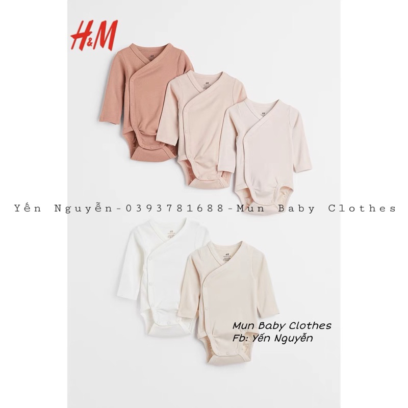 Body chip body suit cài chéo Hm xuất dư chất cotton hữu cơ mềm mịn cho bé sơ sinh từ 0 đến 9 tháng tuổi