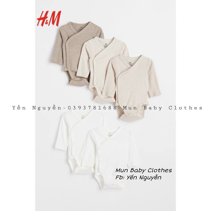 Body chip body suit cài chéo Hm xuất dư chất cotton hữu cơ mềm mịn cho bé sơ sinh từ 0 đến 9 tháng tuổi