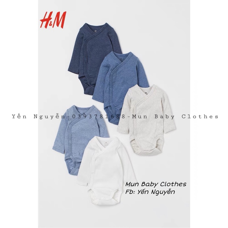 Body chip body suit cài chéo Hm xuất dư chất cotton hữu cơ mềm mịn cho bé sơ sinh từ 0 đến 9 tháng tuổi