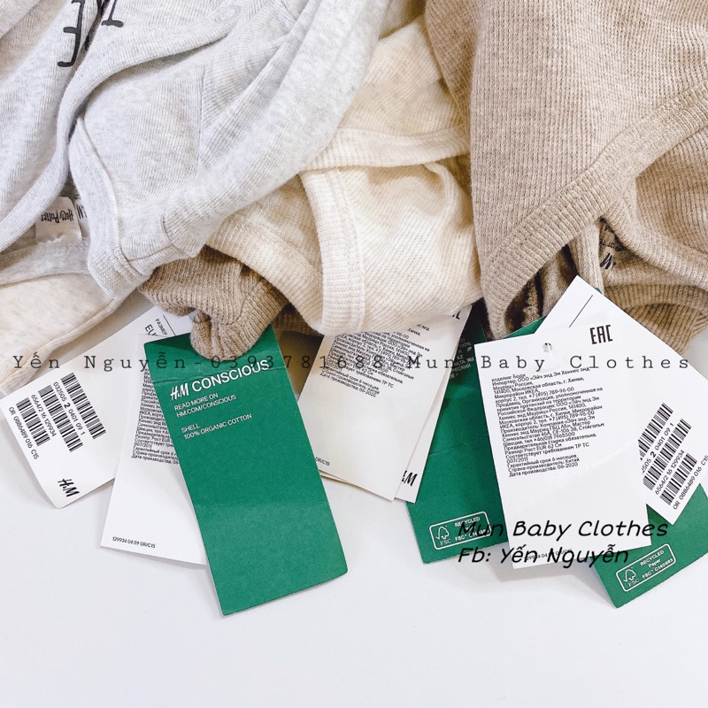 Body chip body suit cài chéo Hm xuất dư chất cotton hữu cơ mềm mịn cho bé sơ sinh từ 0 đến 9 tháng tuổi