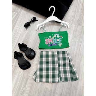 Set chân váy caro + áo croptop sale