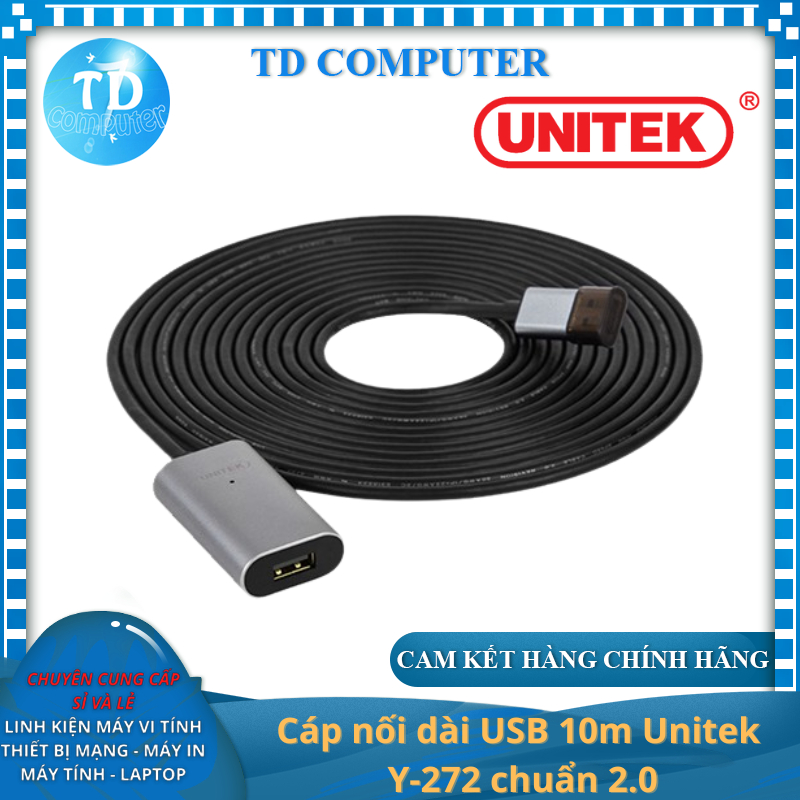 Cáp nối dài USB 10m Unitek Y-272 chuẩn 2.0 - Hàng chính hãng
