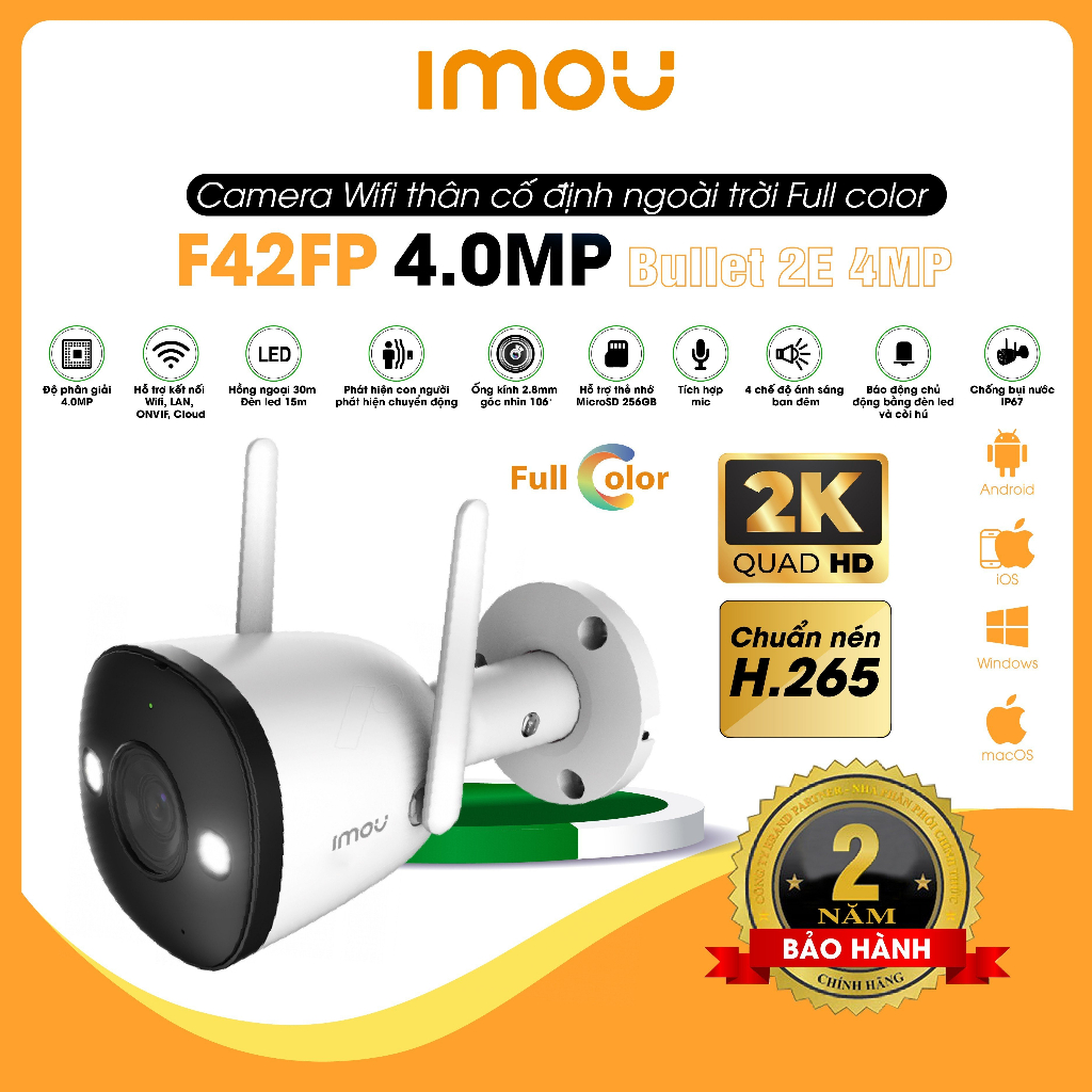Camera IMOU Wifi Ngoài Trời F22FP//F42FP/F32FP/F52FP - 2MP/3MP/5MP, Có Màu Ban Đêm, BH 2 Năm
