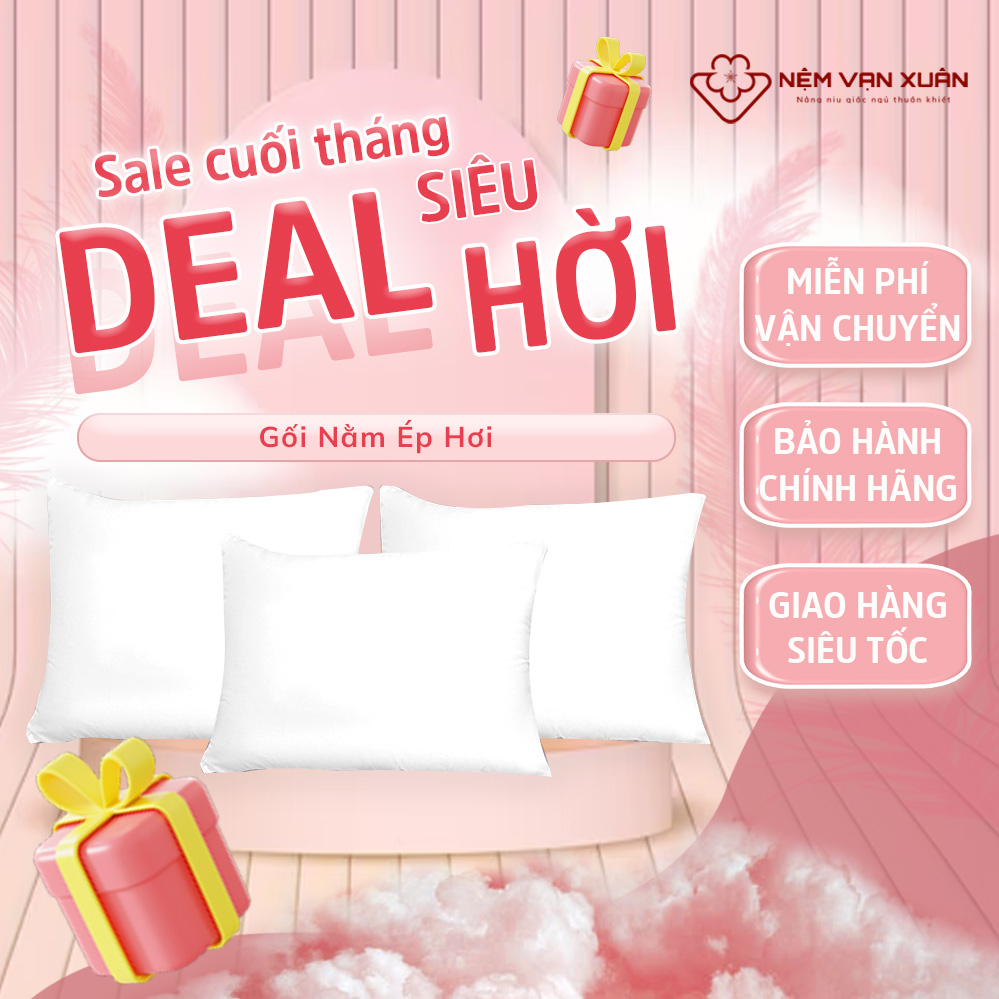 Gối Nằm Bông Gòn Ép Hơi Vạn Xuân Cao Cấp Mềm Mại Chống Mỏi Cổ Thấm Hút Mồ Hôi, Thoáng Mát, Tạo Cảm Giác Êm Ái, Dễ Chịu