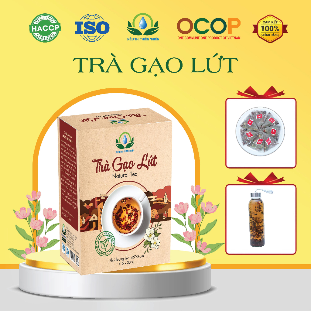 Trà Gạo Lứt Giảm Cân, Đậu Đen, Hoa Nhài, Cỏ Ngọt, Kỳ Tử, Đậu Đỏ, Lá Nếp Hộp 30 Túi Lọc - Siêu Thị Thiên Nhiên