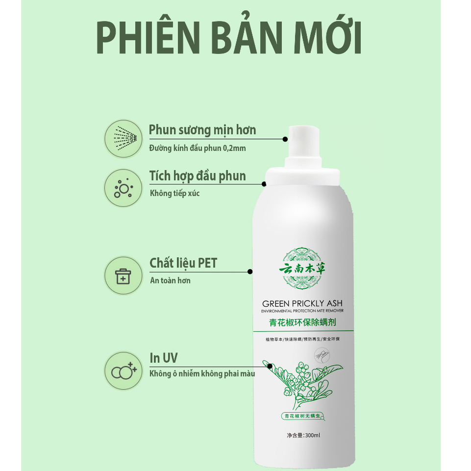 Bình xịt côn trùng, diệt rệp, mạt bụi bọ trên giường chiếu chiết xuất an toàn tự nhiên - chai 300ml