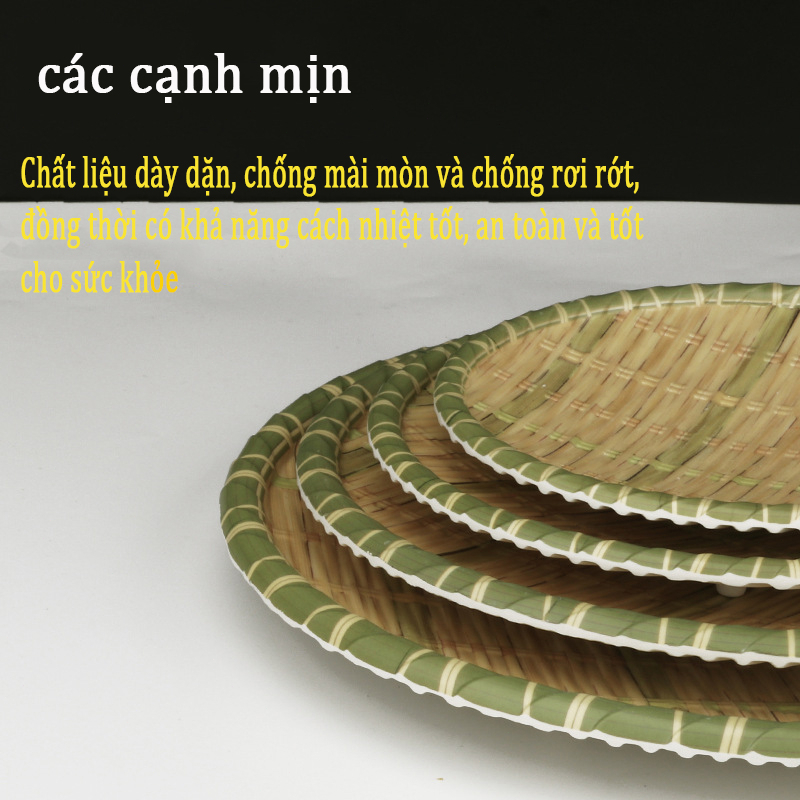 Đĩa,Cao Cấp phíp giả mây tre đan nhựa giả mây mẹt tre tròn cao cấp đủ size（8-10inch）