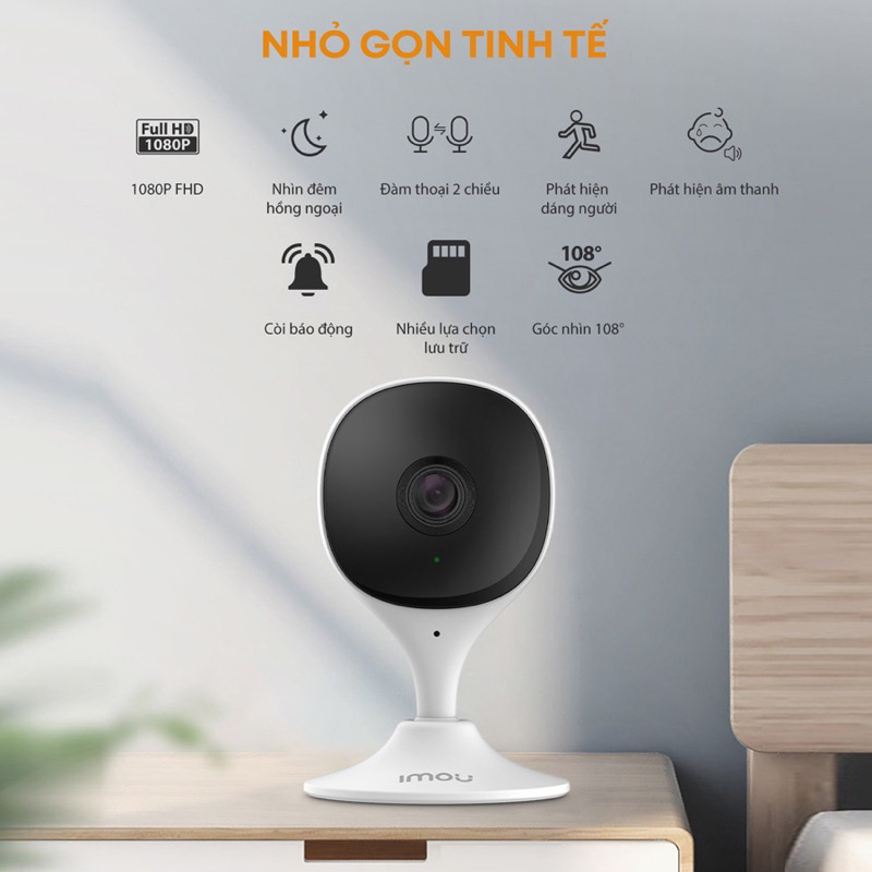 Camera Wifi IMOU trong nhà C22SP Cue 2E chính hãng, đàm thoại 2 Chiều 2M FULLHD 1080P, góc rộng