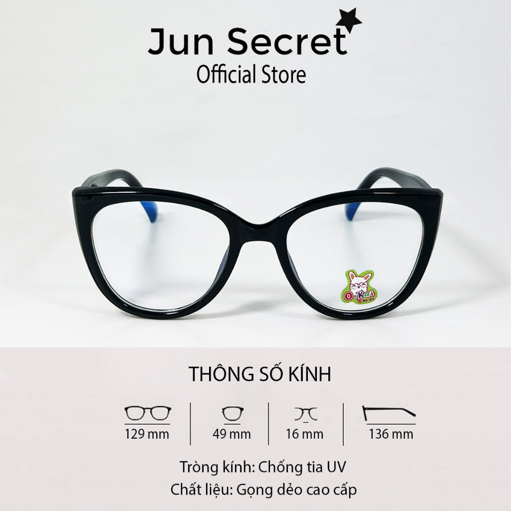 Kính râm trẻ em Jun Secret gọng nhựa dẻo, tròng trong mắt mèo chống tia UV dành cho bé từ 2 đến 7tuổi JS11059trong