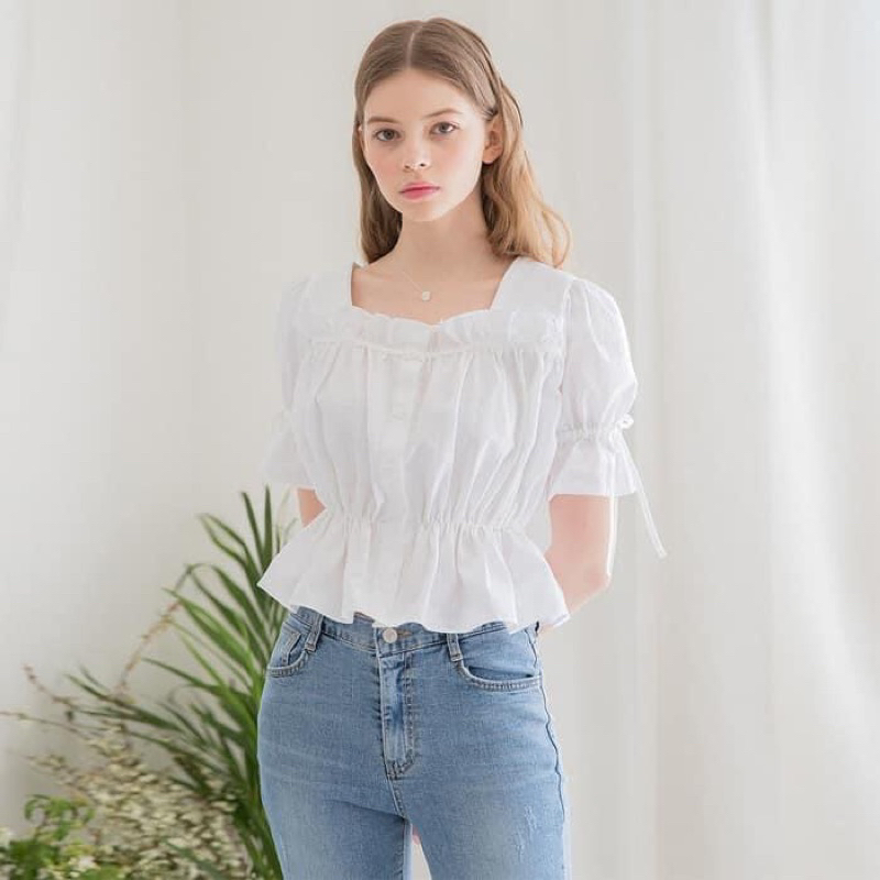 Rập giấy thiết kế, Rập giấy áo cổ vuông nữ tay phồng nhún eo xinh. Rập giấy cắt sẵn