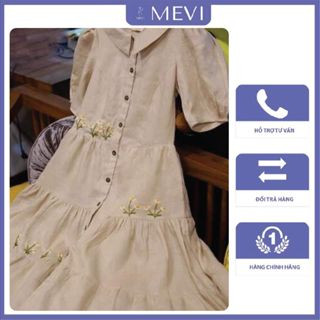 Đầm nữ, đầm tiểu thư dáng xòe in hình hoa họa tiết xinh xắn chất liệu linen nổi bật MEVI Mái Em _V6132