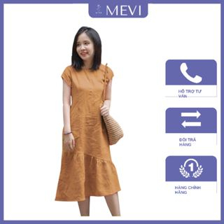 Đầm đuôi cá tay ngắn chất linen thời trang MEVI_V6073