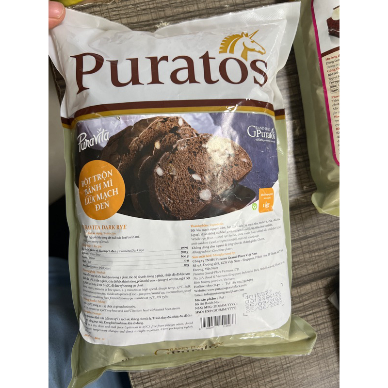 Bột bánh mì đen Puravita Dark Rye 1kg