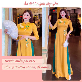 Áo dài cách tân, áo dài lụa tây thi kết hoa nổi thủ công cổ cao truyền thống MÃ TK41