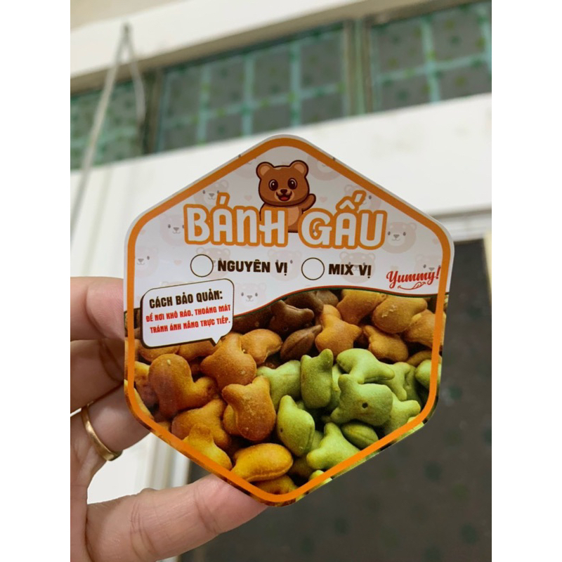 Tem Nhãn Dán “ Bánh Đồng Tiền , Biscotti , thuyền, snack, gấu ” 7x8cm Dán Thân Hộp Giá Rẻiu