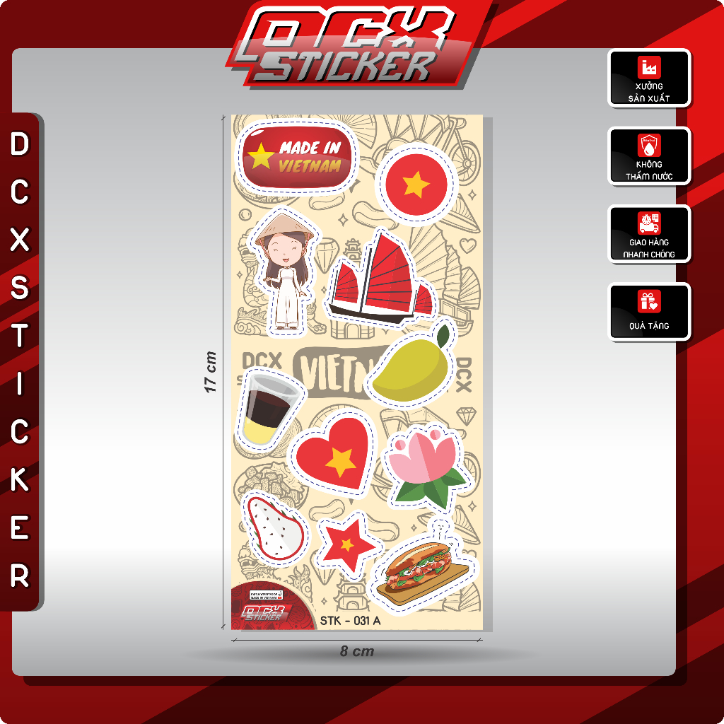Set Sticker Chủ Đề Truyền Thống Việt Nam | Hình Dán Truyền Thống Việt Nam , Không Thấm Nước , Dán Trang Trí | STK-031