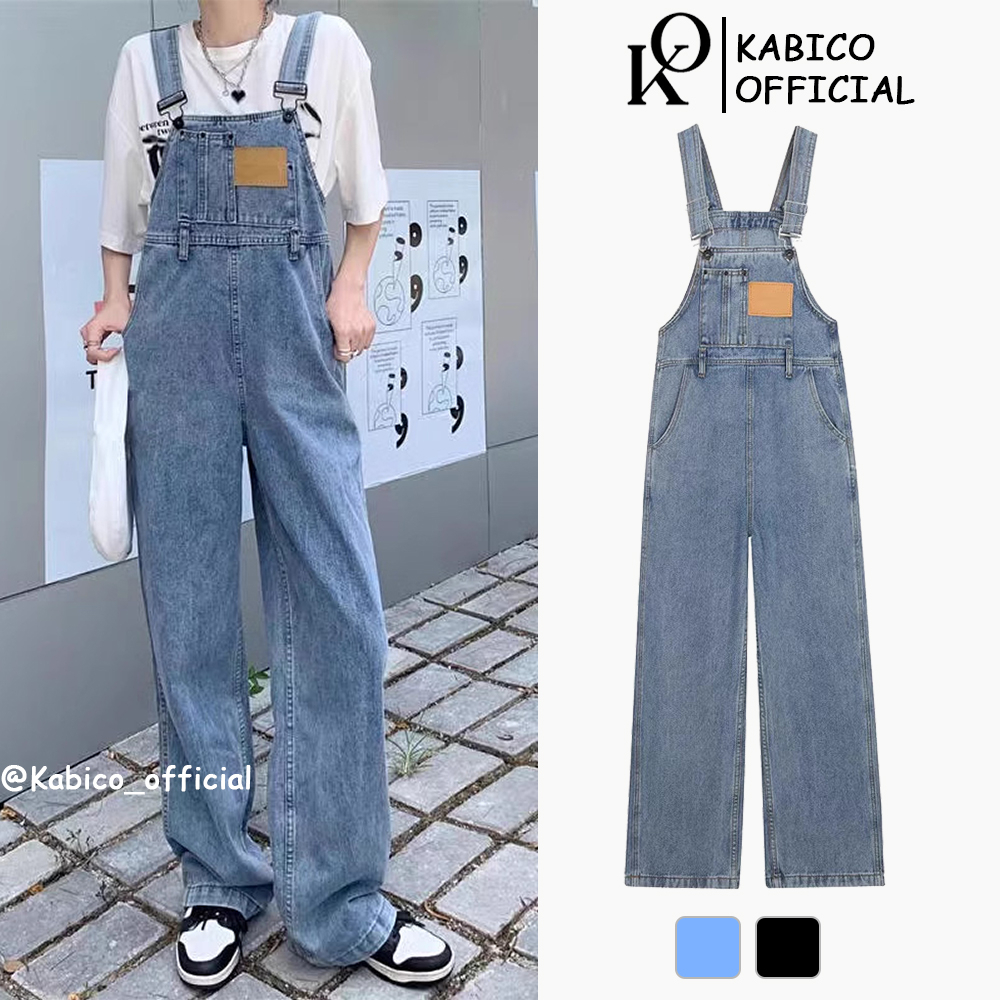 Quần yếm jeans nữ KABICO ống rộng, quần yếm xanh jean dài dáng rộng phong cách Hàn Quốc Y3