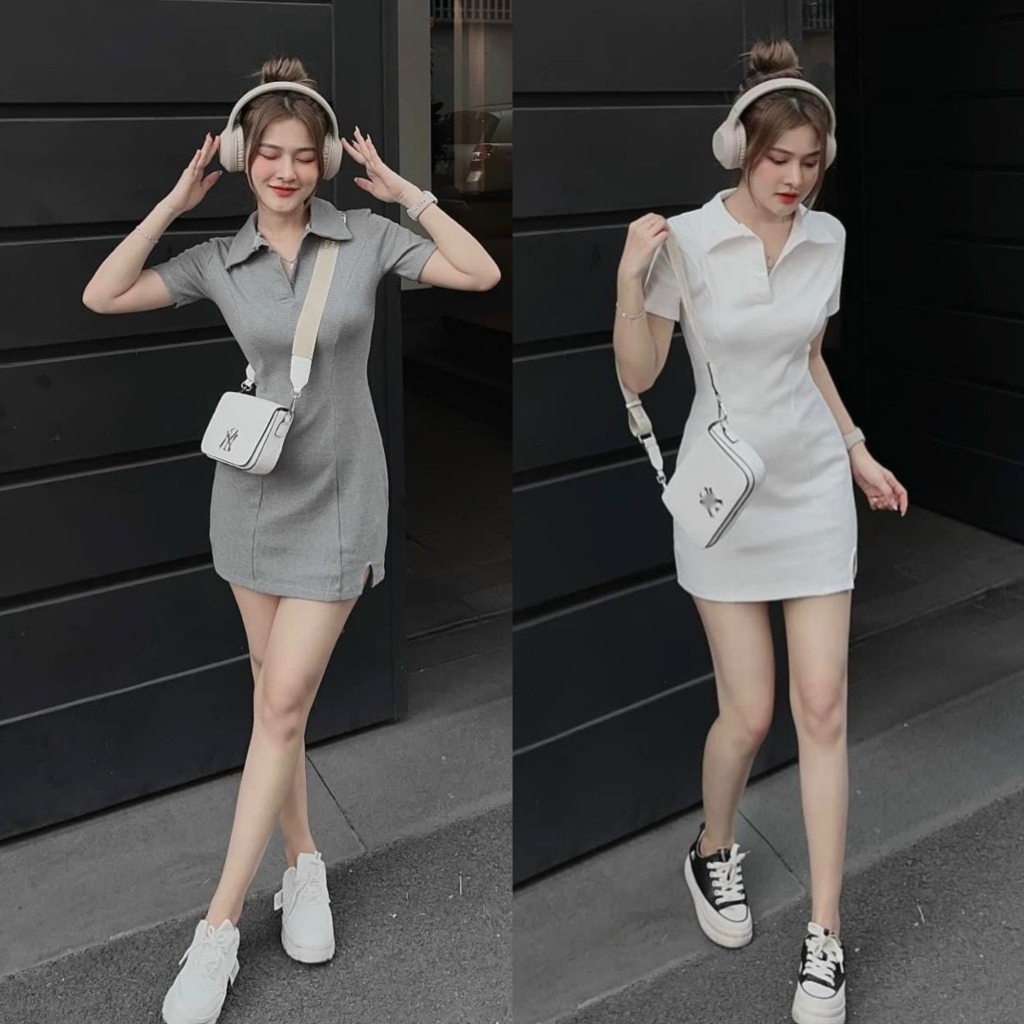 Đầm thun cổ sơ mi ngắn tay ôm body đáng yêu, quyến dũ phù hợp đi chơi, đi tiệc