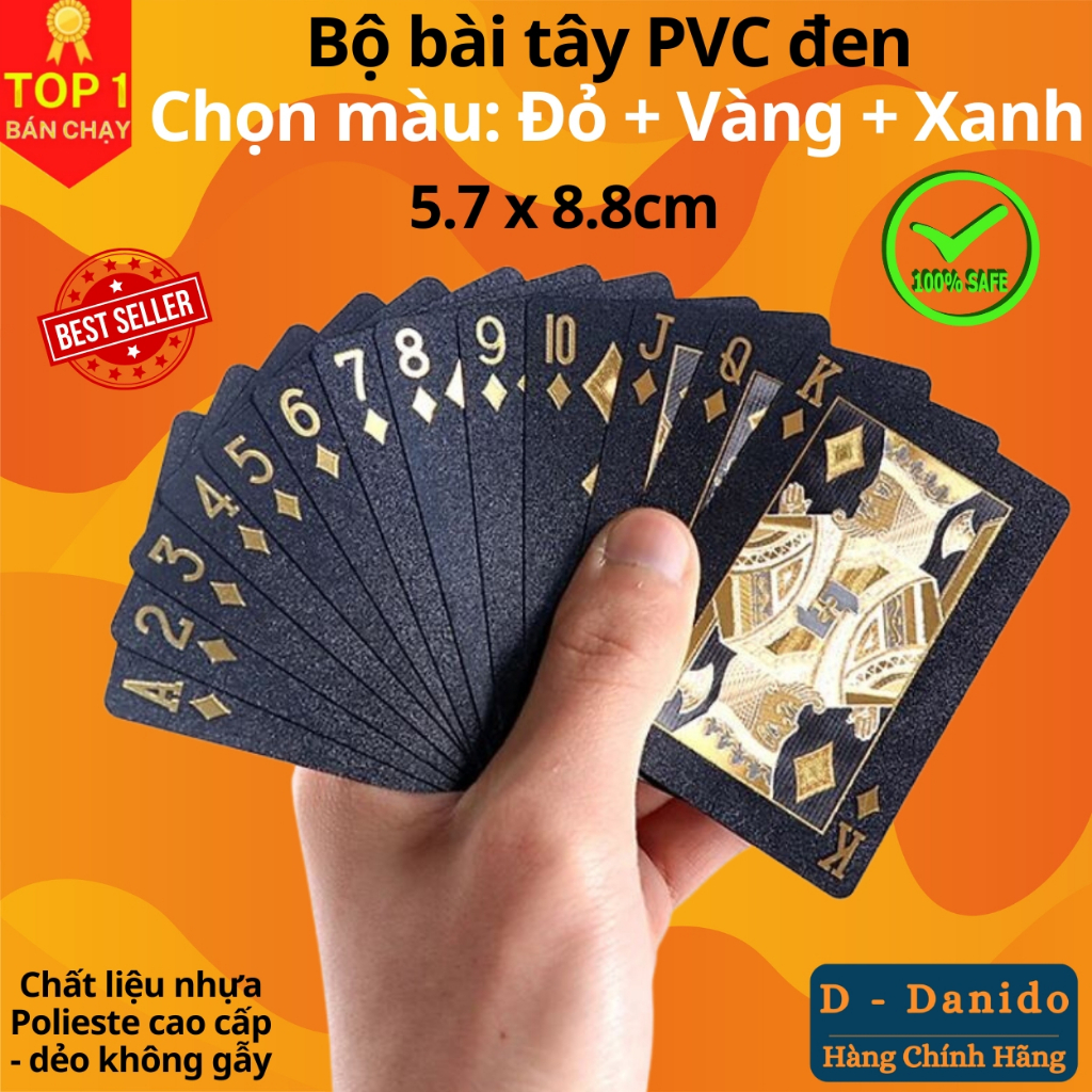 [CHỌN MÀU] Bài tây nền đen nhựa PVC cao cấp chống thâm nước đàn hồi tốt - Bộ bài Poker nền đen chính hãng D Danido