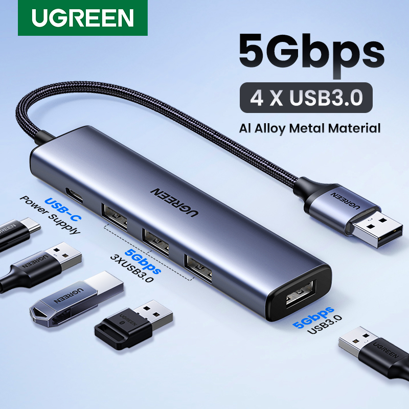 Bộ chia Hub USB 3.0 1 ra 4 cổng USB 3.0 Ugreen 20805 CM473 ( 5Gbps dây bọc dù vỏ nhôm,hỗ trợ nguồn Type-C)