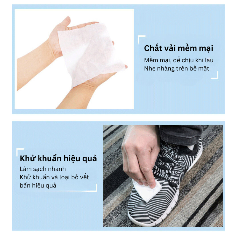 Khăn Lau Giày, Khăn Giấy Lau Giày Sneaker Siêu Sạch Hộp 30 Tờ Siêu Hot Không Hoá Chất Làm Hại Da Tay, Vải Giày