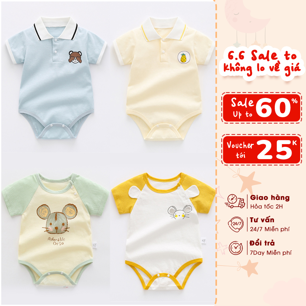 Bộ body cộc đồ liền thân cho bé KYS+ bodysuit vải 100% cotton mềm mịn mẫu quần áo sơ sinh cho bé từ 4 -13kg BD03