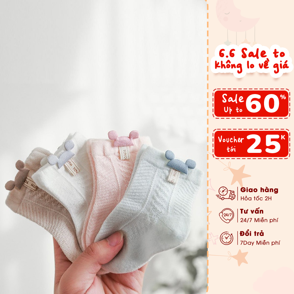 Tất Lưới Cho Bé Trai Bé Gái KYS+ Cotton Thấm Hút Mềm Thoáng Giữ Ấm Chân Cổ Ngắn (Size 0 - 3 tuổi) TL01