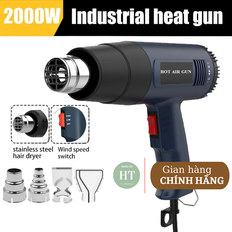 Máy khò nhiệt  2000w CHÍNH HÃNG Công Ty, khò hơi nóng cầm tay mini, bọc màng co giỏ quà tết, dán decal ô tô xe máy
