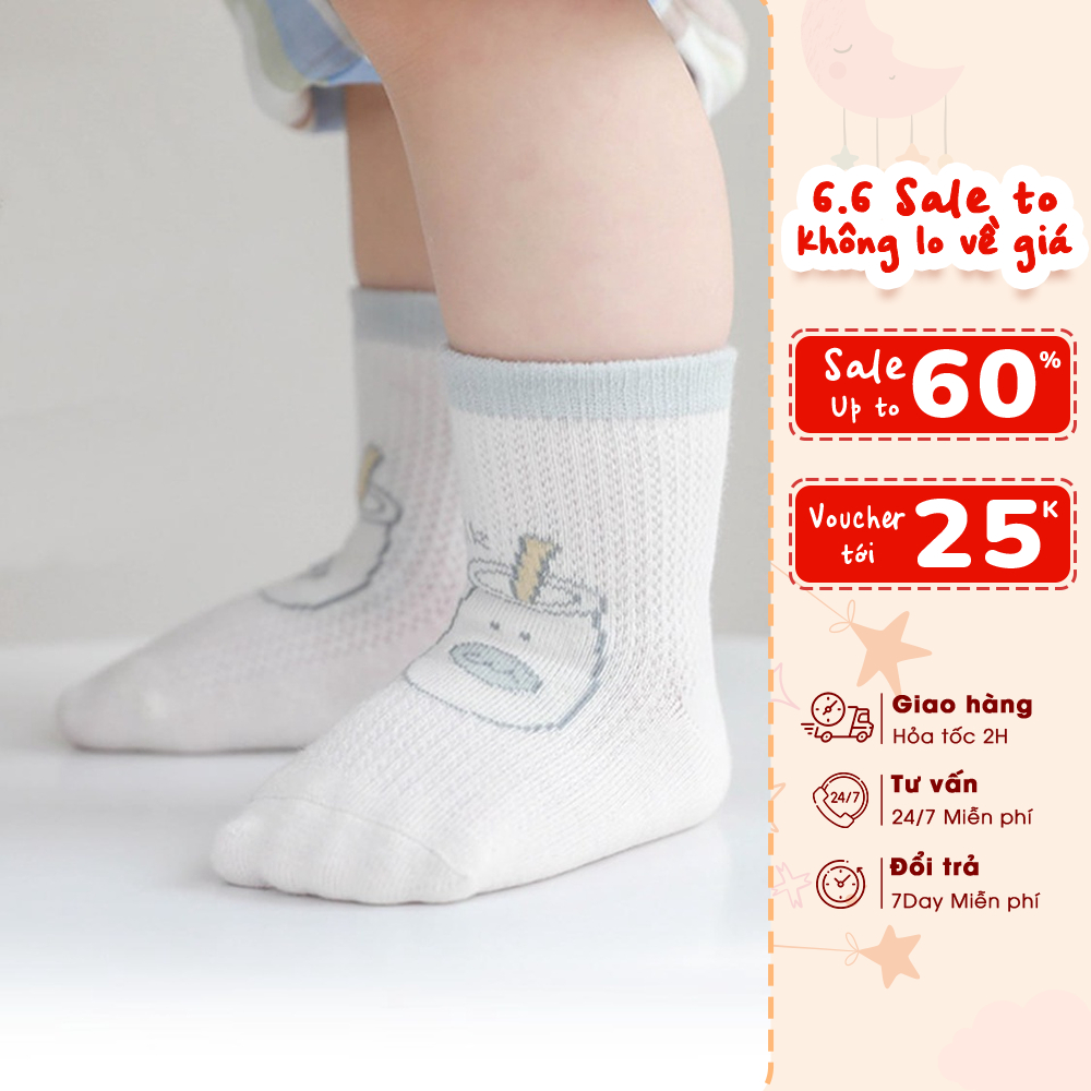 Set 4 Đôi Tất Lưới Mỏng Hoạ Tiết Dễ Thương Cho Bé Trai Bé Gái KYS+ Cotton 100% Mềm Mại Mùa Hè(Size 0 - 3 tuổi) S4L