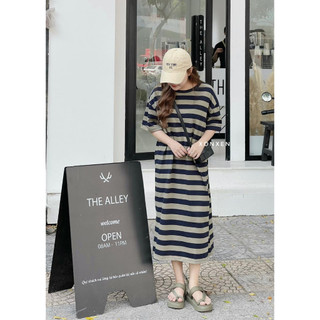 Áo Đầm Thun UMI Kẻ Xẻ Lai Mã 816