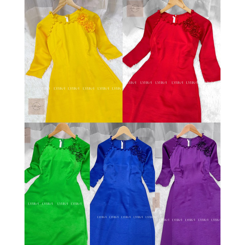 TT01-Áo dài lụa đính cúc tặng kèm hoa/ao dai Lynka88