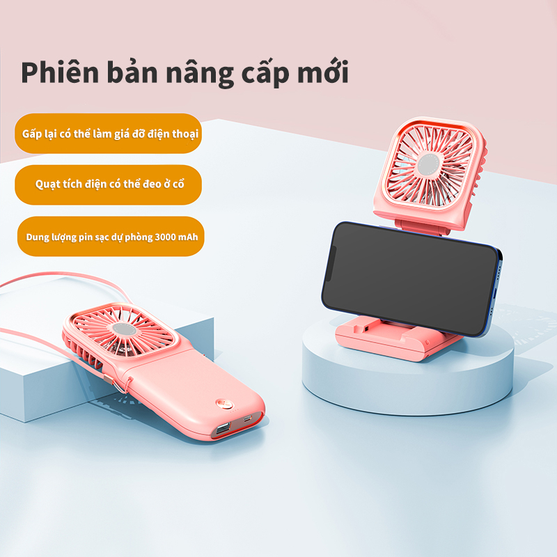 Quạt Treo Cổ Quạt Du Lịch Ngoài Trời Di Động, Quạt Để Bàn Sạc USB , Quạt Gấp Mini Máy Làm Mát 3 Tốc Độ Điều Chỉnh