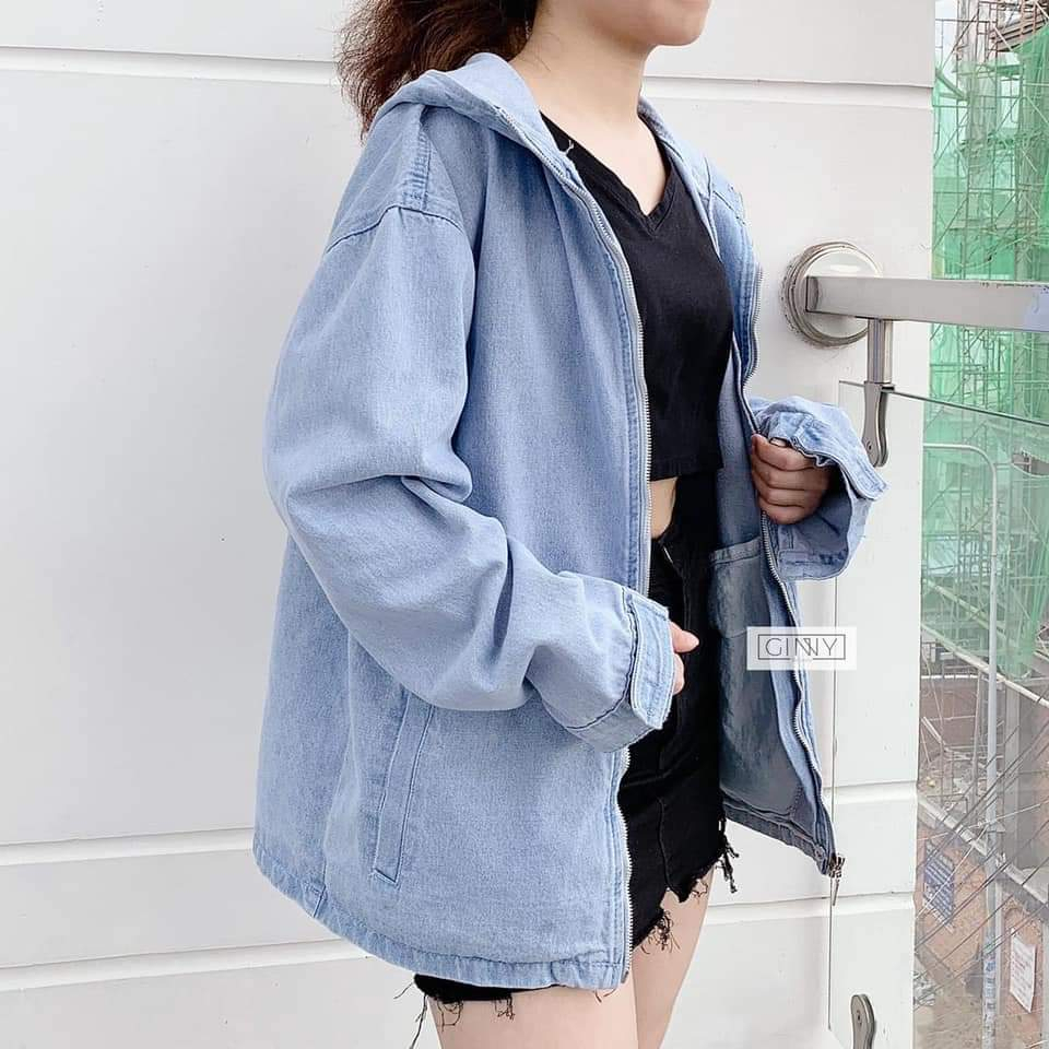 Áo Khoác Jean Nam Nữ TK Unisex | Form Bigsize Thoải Mái | Chất Dày Dặn | Có Nón Rộng | Khoá Kéo