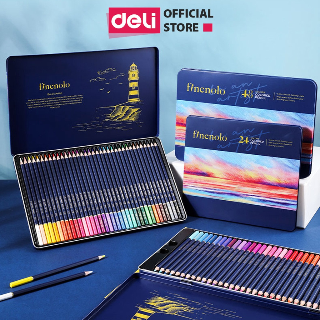 Bút Chì Màu Gốc Nước Kèm Cọ Tán Cao Cấp Finenolo Deli EC129-24 (24 màu)