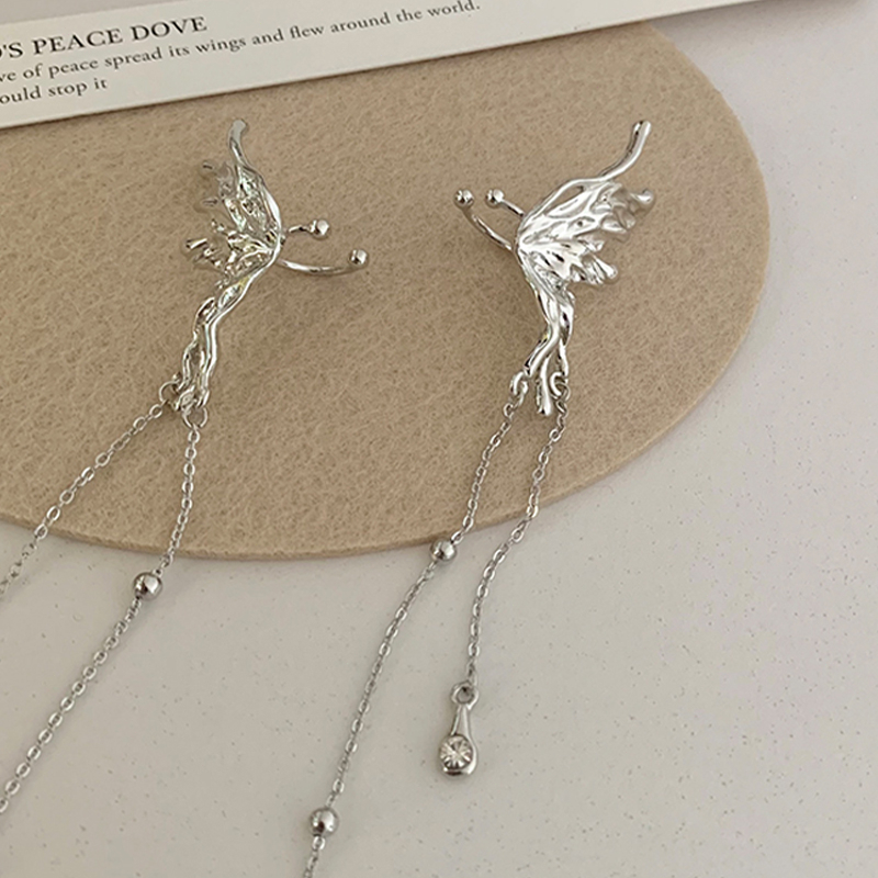 Miumiua🔮1 Đôi Khuyên tai kẹp vành hình cánh bướm cách điệu phối xích thả dài duyên dáng