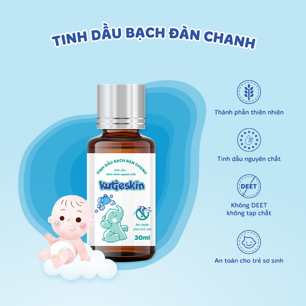 Tinh dầu Bạch đàn chanh tự nhiên Kutieskin 30ml giúp đuổi muỗi, côn trùng và làm nhanh dịu, lành vết đốt