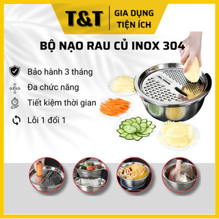 Bộ rổ, chậu kèm nạo rau củ quả inox đa năng 3in1, dụng cụ nạo rau củ cao cấp bền đẹp_Tutustore