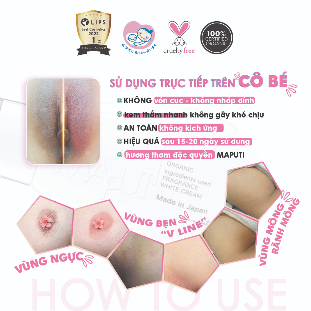 Kem Giảm Thâm Vùng Kín Maputi White Cream Niacinamide 2% Giảm Thâm Nách, Thâm Ngực, Thâm Mông 100ml