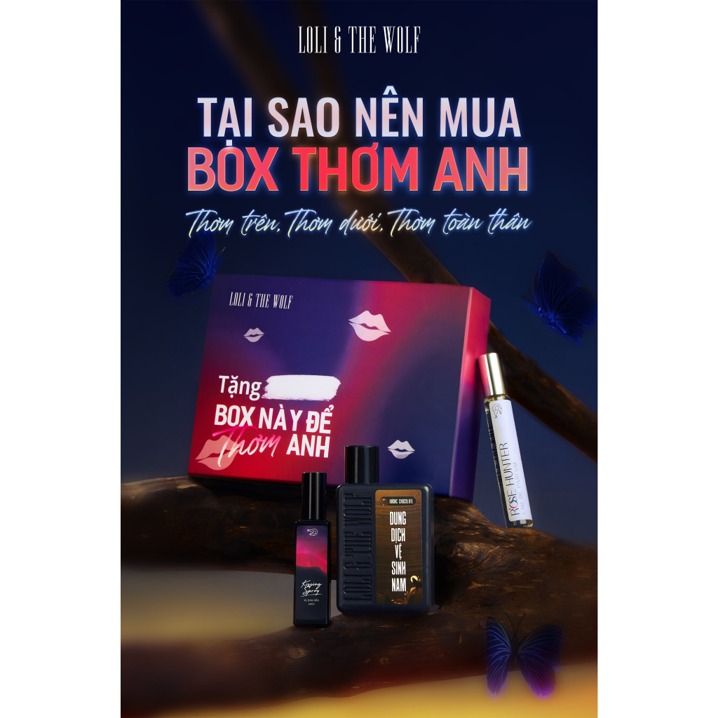 Bộ Quà Tặng Nam Giới BOX THƠM ANH Loli & The Wolf - DDVS Nam 80ml & Nước Hoa Nam 10ml & Kissing Spray 20ml Best Seller