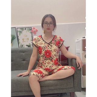 Bộ thun lạnh trung niên,cổ tim , quần lửng phom dưới 60kg