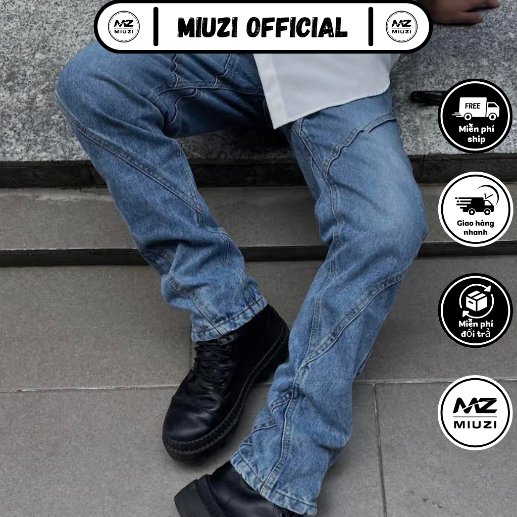 Quần jean nam Miuzi họa tiết kẻ chéo tạo điểm nhấn phong cách cá Tính DT157