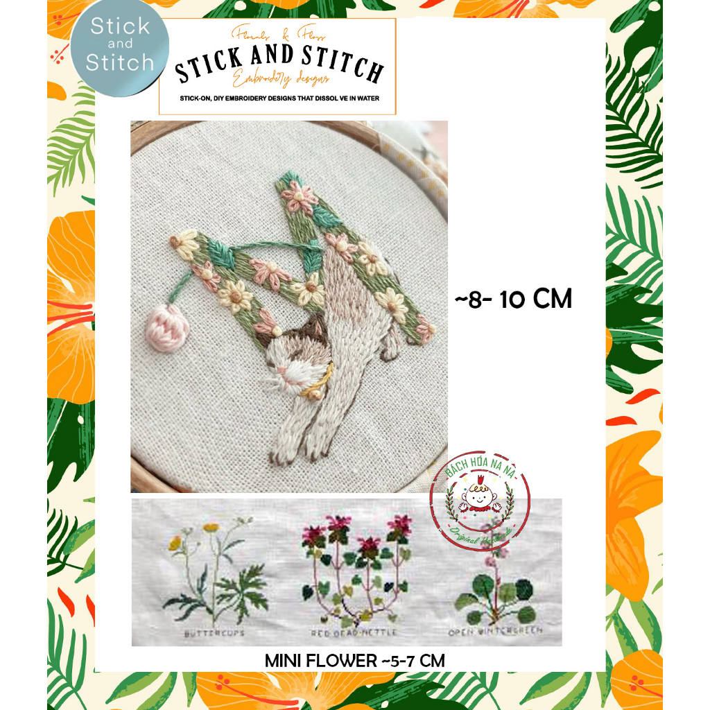 Set Bộ nguyên liệu thêu / CÓ DÍNH Giấy In Mẫu Sẵn dính mọi chất vải/ Mẫu Thêu dính tan trong nước / KÈM CHỈ THÊU / Na Na