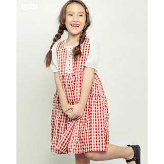 Đầm Bé Gái BYZU Chất Vải Cotton Caro Hoa Nhí Màu Đỏ Xinh Xắn VH2102