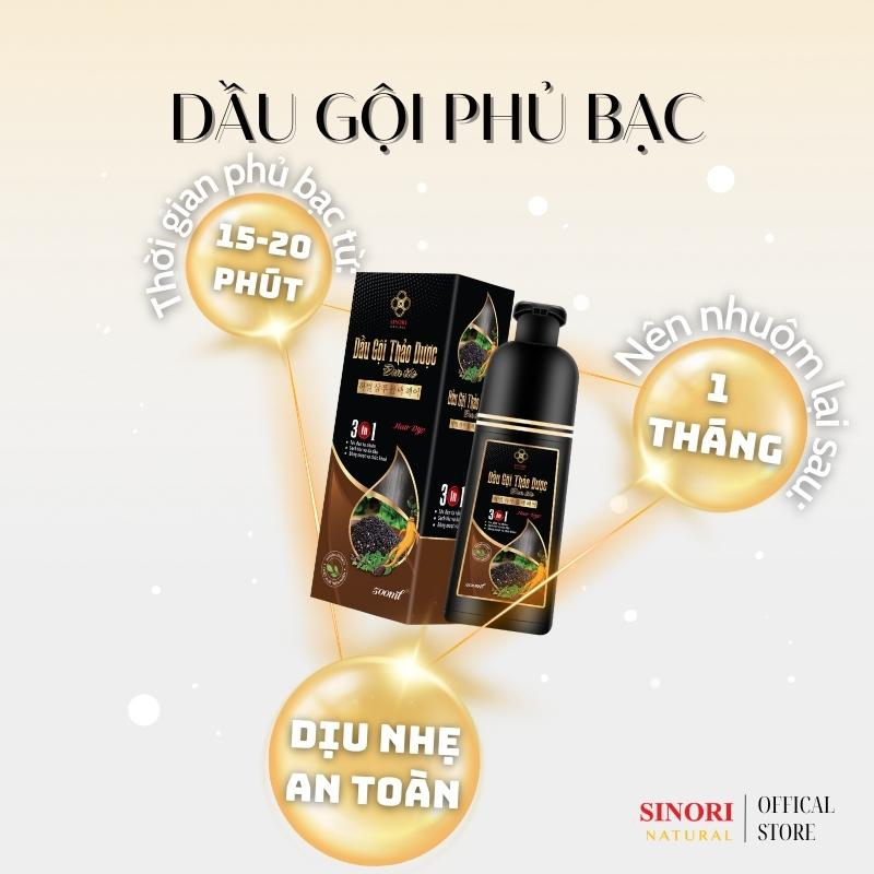 Dầu Gội Phủ Bạc Sinori  500ML Thành Phần Nhân Sâm Tự Nhiên Giúp Đen Tóc Bóng Mượt Giảm Rụng Tóc